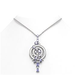 10.89 ctw Tanzanite & Diamond Necklace 18K White Gold - REF-486X2A