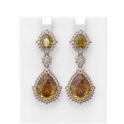 25.76 ctw Canary Citrine & Diamond Earrings 18K Rose Gold - REF-472G8W