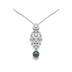 4.76 ctw Diamond & Pearl Necklace 18K White Gold - REF-659F3M