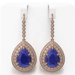 31.74 ctw Sapphire & Diamond Victorian Earrings 14K Rose Gold - REF-549N8F