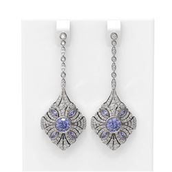 4.19 ctw Tanzanite & Diamond Earrings 18K White Gold - REF-311H3R