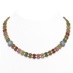 65.29 ctw Sapphire & Diamond Necklace 14K Yellow Gold - REF-699W3H