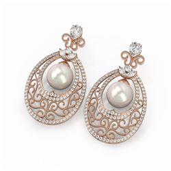 6.5 ctw Mixed Cut Diamond with Pearl Earrings 18K Rose Gold - REF-783A3N