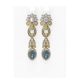 7.64 ctw Aquamarine & Diamond Earrings 18K Yellow Gold - REF-709H3R