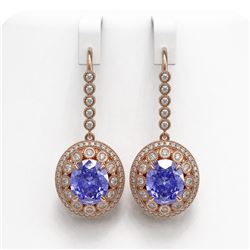 13.82 ctw Tanzanite & Diamond Victorian Earrings 14K Rose Gold - REF-574K4Y