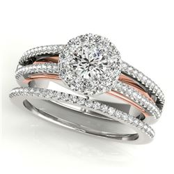 0.92 ctw Certified VS/SI Diamond 2pc Set Solitaire Halo 14k 2Tone Gold - REF-91N4F