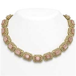 117.15 ctw Morganite & Diamond Victorian Necklace 14K Yellow Gold - REF-4065A3N