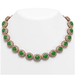 101.75 ctw Jade & Diamond Victorian Necklace 14K Rose Gold - REF-2594W5H