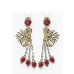 19.89 ctw Ruby & Diamond Earrings 18K Yellow Gold - REF-889A3N