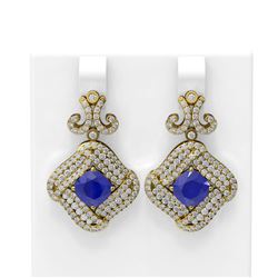 7.51 ctw Sapphire & Diamond Earrings 18K Yellow Gold - REF-294H4R