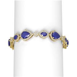 33.90 ctw Sapphire & Diamond Bracelet 18K Yellow Gold - REF-617M6G