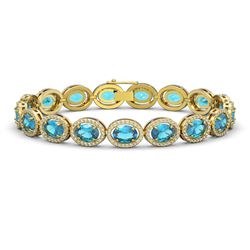 24.32 ctw Swiss Topaz & Diamond Micro Pave Halo Bracelet 10k Yellow Gold - REF-290H9R
