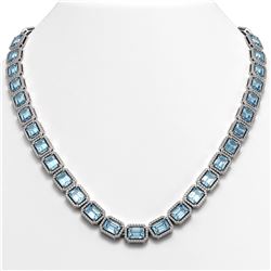 54.79 ctw Aquamarine & Diamond Micro Pave Halo Necklace 10k White Gold - REF-896R9K