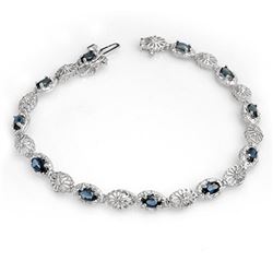 4.82 ctw Blue Sapphire & Diamond Bracelet 14k White Gold - REF-81A8N