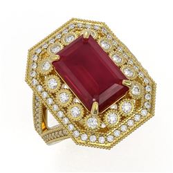 7.11 ctw Certified Ruby & Diamond Victorian Ring 14K Yellow Gold - REF-171G5W
