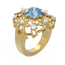 4.96 ctw Aquamarine & Diamond Ring 18K Yellow Gold - REF-254Y5X