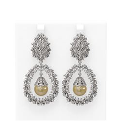 3 ctw Diamond & Pearl Earrings 18K White Gold - REF-367K6Y