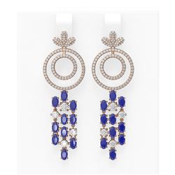11.72 ctw Sapphire & Diamond Earrings 18K Rose Gold - REF-525K5Y