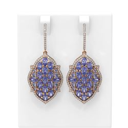 12.55 ctw Tanzanite & Diamond Earrings 18K Rose Gold - REF-318K2Y