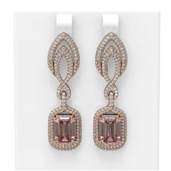 12.66 ctw Morganite & Diamond Earrings 18K Rose Gold - REF-709A3N