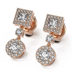 1.72 ctw Princess Cut Diamond Designer Earrings 18K Rose Gold - REF-194M3G