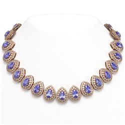 108.42 ctw Tanzanite & Diamond Victorian Necklace 14K Rose Gold - REF-5818F2M