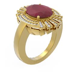 7.72 ctw Ruby & Diamond Ring 18K Yellow Gold - REF-263Y6X
