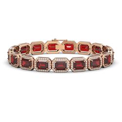 26.21 ctw Garnet & Diamond Micro Pave Halo Bracelet 10k Rose Gold - REF-345H5R