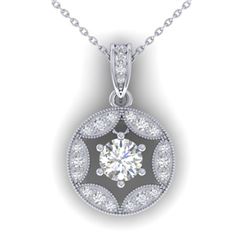 1.5 ctw VS/SI Diamond Art Deco Stud Necklace 14k White Gold - REF-317F9M