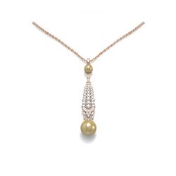 1.6 ctw Diamond & Pearl Necklace 18K Rose Gold - REF-160Y2X