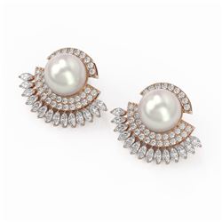 5.76 ctw Marquise Diamond & Pearl Earrings 18K Rose Gold - REF-590W4H
