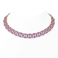 53.09 ctw Amethyst & Diamond Necklace 10K Yellow Gold - REF-527G3W