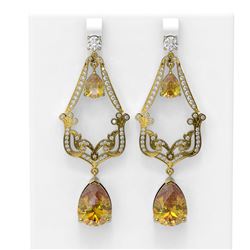 26.4 ctw Canary Citrine & Diamond Earrings 18K Yellow Gold - REF-533G5W