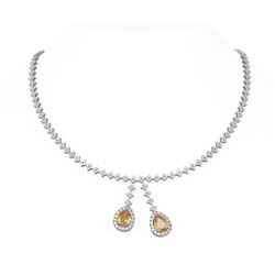 15.27 ctw Citrine & Diamond Necklace 18K White Gold - REF-801Y8X
