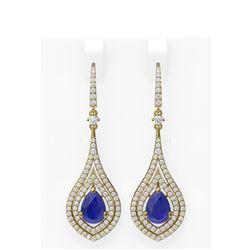 11.35 ctw Sapphire & Diamond Earrings 18K Yellow Gold - REF-481R8K