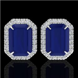 14 ctw Sapphire & Micro Pave VS/SI Diamond Earrings 18k White Gold - REF-136H4R