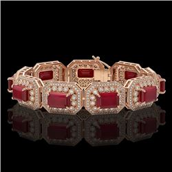 61.92 ctw Certified Ruby & Diamond Victorian Bracelet 14K Rose Gold - REF-1288F4M
