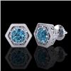 Image 2 : 1.07 ctw Fancy Intense Blue Diamond Art Deco Earrings 18k White Gold - REF-131W8H