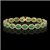 Image 1 : 15.20 ctw Jade & Diamond Micro Pave Halo Bracelet 10k Yellow Gold - REF-278M2G