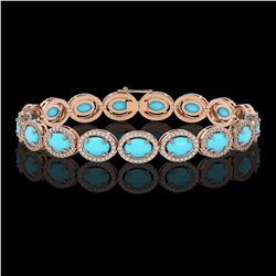 15.83 ctw Turquoise & Diamond Micro Pave Halo Bracelet 10k Rose Gold - REF-260H8R