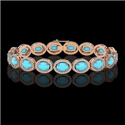 15.83 ctw Turquoise & Diamond Micro Pave Halo Bracelet 10k Rose Gold - REF-260H8R