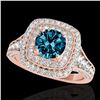 Image 1 : 2 ctw SI Certified Blue Diamond Solitaire Halo Ring 10k Rose Gold - REF-170Y5X