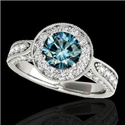 2 ctw SI Certified Fancy Blue Diamond Solitaire Halo Ring 10k White Gold - REF-156K8Y