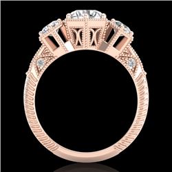 1.66 ctw VS/SI Diamond Solitaire Art Deco 3 Stone Ring 18k Rose Gold - REF-445W5H