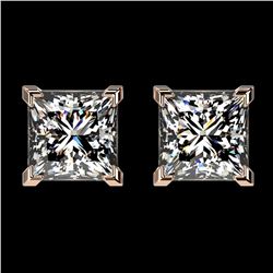 2 ctw Certified VS/SI Quality Princess Diamond Stud Earrings 10k Rose Gold - REF-478M6G