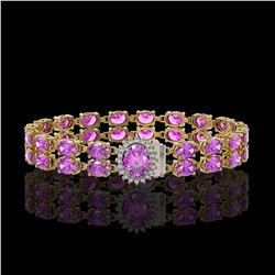 24.82 ctw Amethyst & Diamond Bracelet 14K Yellow Gold - REF-218M2G