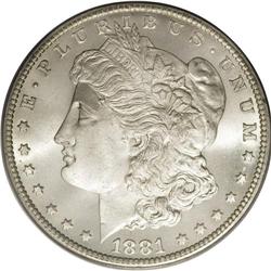 1881-CC S$1 MS68 PCGS. The 1881-CC Morgan dollar is on