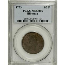 1723 1/2P Hibernia Halfpenny MS63 Brown PCGS. Breen-15