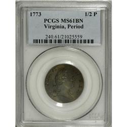 1773 1/2P Virginia Halfpenny, Period MS61 Brown PCGS.