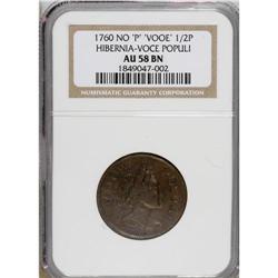 1760 1/2P Hibernia-Voce Populi Halfpenny, VOOE POPULI